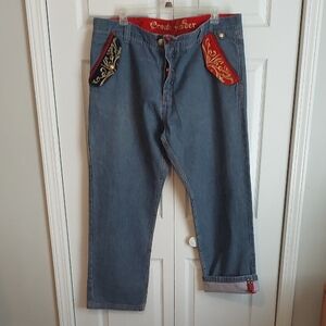Men's Blue Denim Jeans with Red Accent
